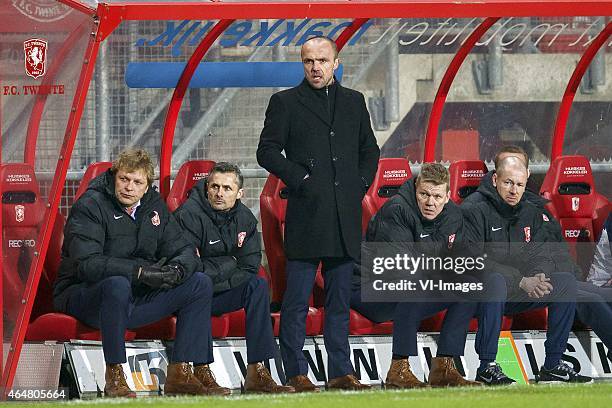 Assistant trainer Youri Mulder of FC Twente, assistant trainer Kees van Wonderen of FC Twente, coach Alfred Schreuder of FC Twente, assistant trainer...