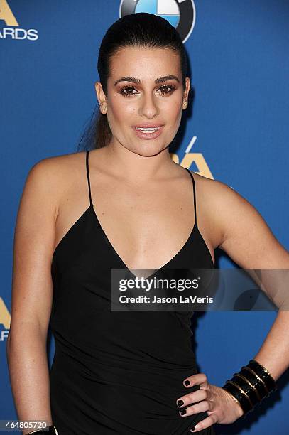Actress Lea Michele attends the 67th annual Directors Guild of America Awards at the Hyatt Regency Century Plaza on February 7, 2015 in Los Angeles,...