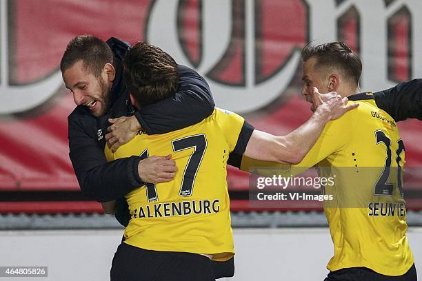 Remy Amieux of NAC Breda, Erik Falkenburg of NAC Breda, Mats Seuntjens of NAC Breda during the Dutch Eredivisie match between FC Twente and NAC Breda...