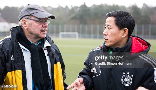 Klaus Schlappner is interviewed during a Sobaeksu Sports Club Training Session on January 24, 2014 in Frankfurt am Main, Germany.