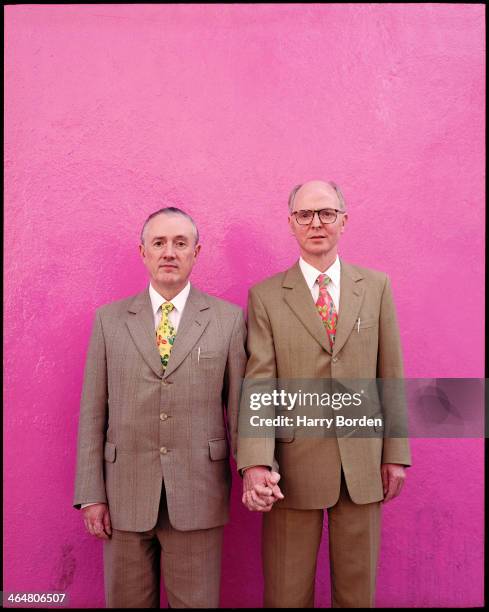 Artists Gilbert and George are photographed for the Herald Heral on May 29, 2001 in London, England.