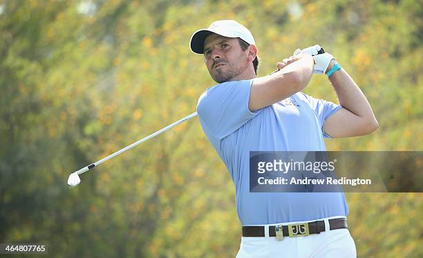 Thomas Aiken of South Africa in action during the third round of the Commercial Bank Qatar Masters at Doha Golf Club on January 24, 2014 in Doha,...