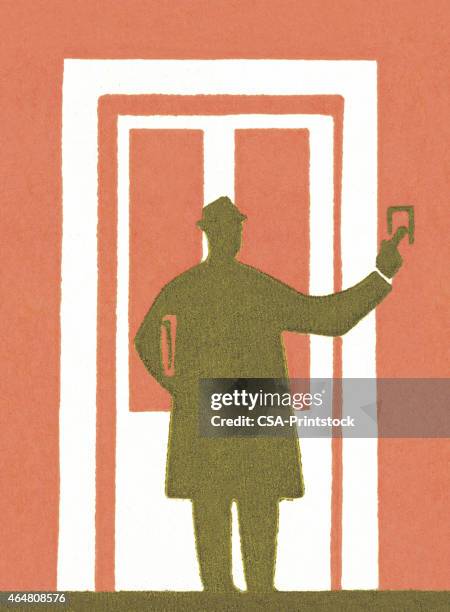 stockillustraties, clipart, cartoons en iconen met salesman at a door - knocking