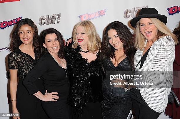 Actors Rosie Perez, Marilyn Ghigliotti, Suze Lanier-Bramlett, Brooke Lewis and Kristine DeBell arrive for the Los Angeles Premiere of "Cut!" held at...