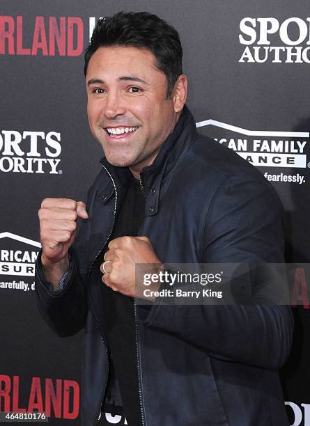 Oscar de la Hoya arrives at the world premiere of 'McFarland, USA' at the El Capitan Theatre on February 9, 2015 in Hollywood, California.