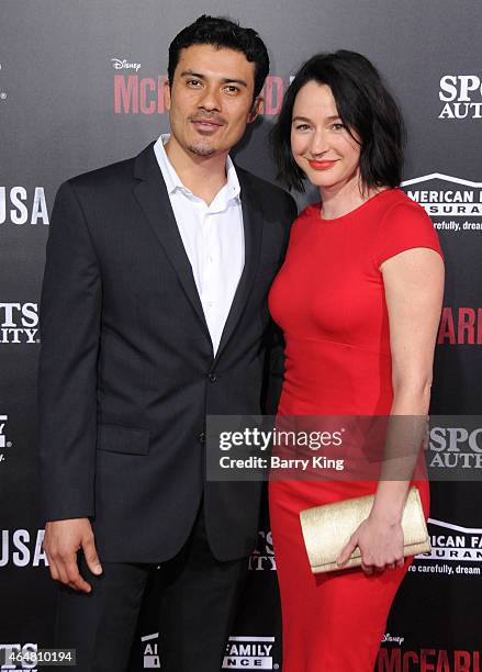 Actor Rigo Sanchez and guest arrive at the world premiere of 'McFarland, USA' at the El Capitan Theatre on February 9, 2015 in Hollywood, California.