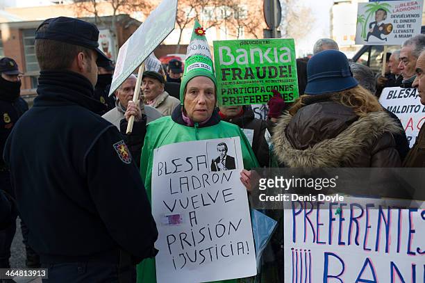 Bankia preferential shareholders protest at a Madrid court where ex-Bankia president Miguel Blesa was giving evidence relating to the collapse of the...