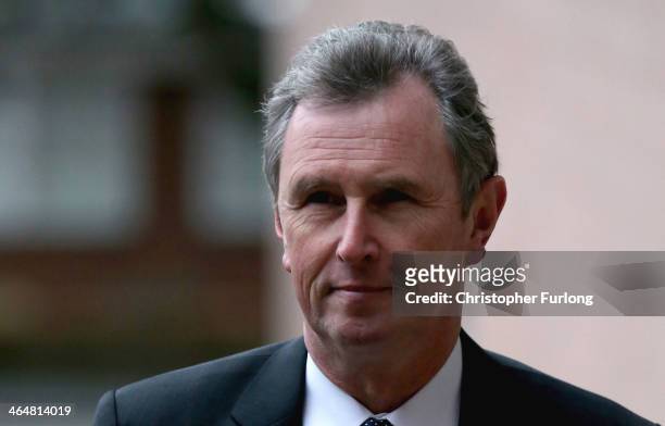 Former Deputy Speaker Nigel Evans arrives at Preston Crown Court for a a pre-trial hearing to face charges of sexual assault on January 24, 2014 in...