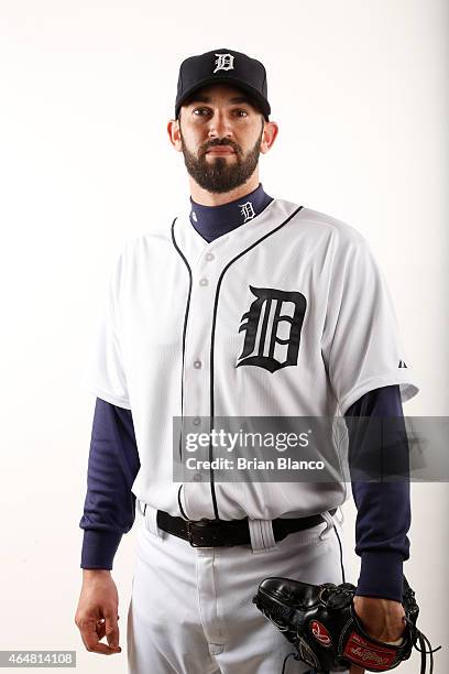 Josh Zeid of the Detroit Tigers poses for a photo during the Tigers' photo day on February 28, 2015 at Joker Marchant Stadium in Lakeland, Florida.