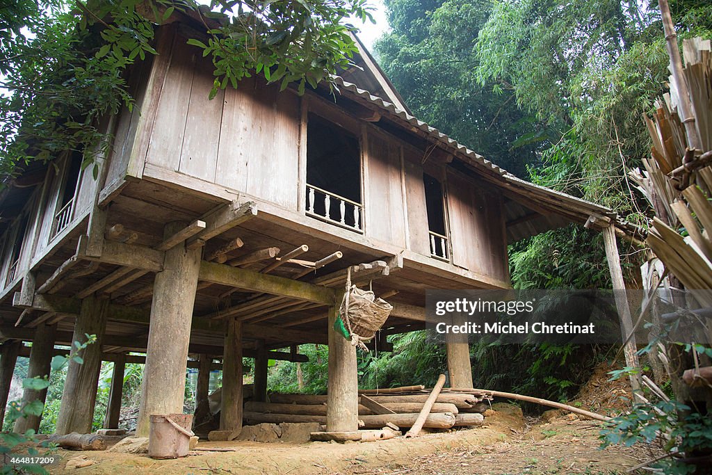 White Thai traditional house on stilts