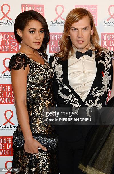 French actress and singer Josephine Jobert and fashion designer Christophe Guillarme pose on January 23, 2014 at the Pavillon dArmenonville in Paris,...