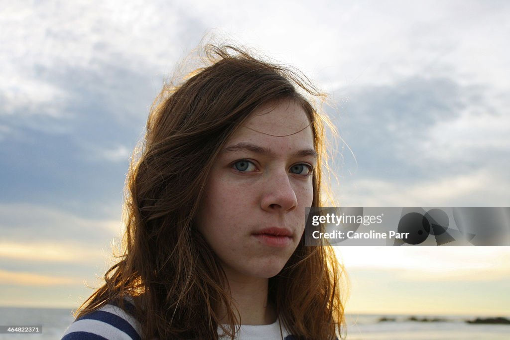 Girl on Beach at Sunset