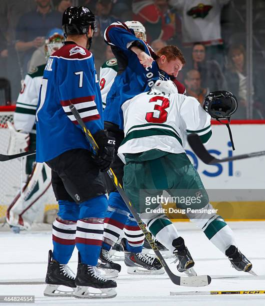 Cody McLeod of the Colorado Avalanche instigates a fight with Charlie Coyle of the Minnesota Wild earning McLeod a two minute penalty for...