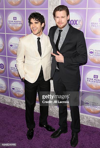 Darren Criss and Chord Overstreet attend the Family Equality Council's Los Angeles Awards Dinner held at the Beverly Hilton Hotel on February 28,...