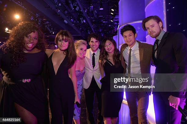 Honorees Alex Newell, Lea Michele, Becca Tobin, Darren Criss, Jenna Ushkowitz, Harry Shum, Jr. And Chord Overstreet onstage during the Family...
