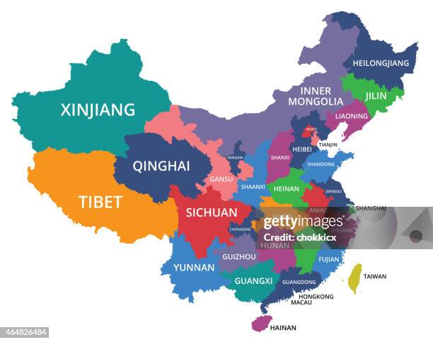 a color coded map of china, organized by city - china stock illustrations