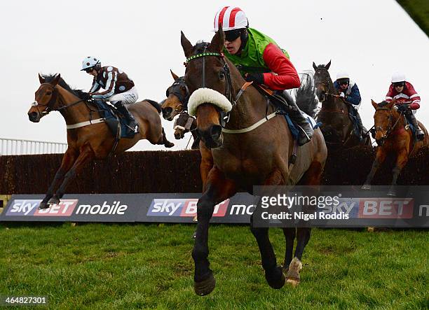 Jason Maguire riding Honest John competes in the Sky Bet 'Home of the Price Boost' Handicap Steeple Chase at Doncaster racecourse on January 24, 2014...