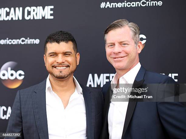 Michael MacDonald and guest arrive at the Los Angeles premiere of "American Crime" held at Ace Hotel on February 28, 2015 in Los Angeles, California.