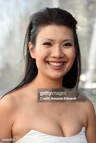 Actress Gwendoline Yeo arrives at the "American Crime" premiere event at the Ace Hotel on February 28, 2015 in Los Angeles, California.