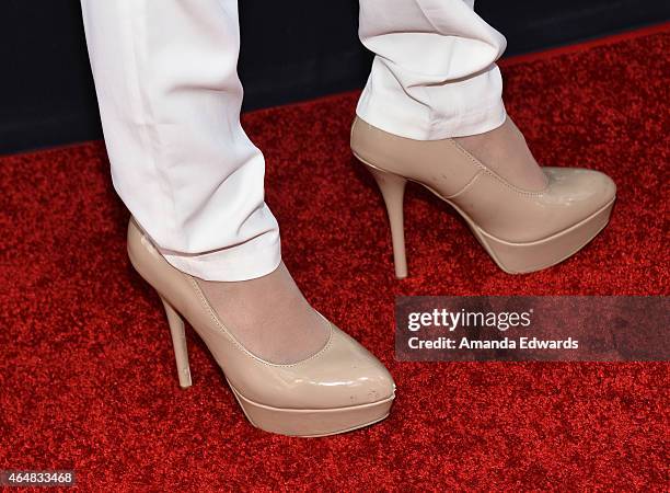 Actress Gwendoline Yeo arrives at the "American Crime" premiere event at the Ace Hotel on February 28, 2015 in Los Angeles, California.