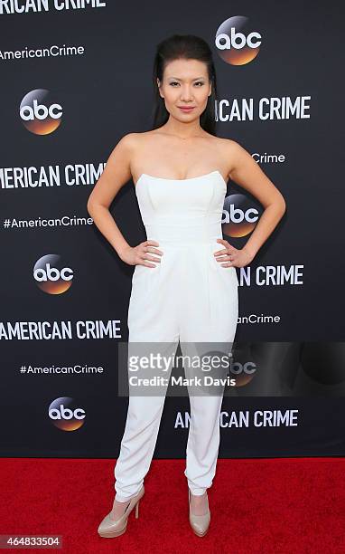 Actress Gwendoline Yeo attends the premiere of ABC's 'American Crime' held at the Ace Hotel on February 28, 2015 in Los Angeles, California.