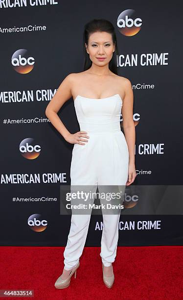 Actress Gwendoline Yeo attends the premiere of ABC's 'American Crime' held at the Ace Hotel on February 28, 2015 in Los Angeles, California.