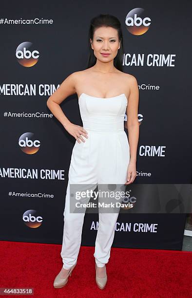 Actress Gwendoline Yeo attends the premiere of ABC's 'American Crime' held at the Ace Hotel on February 28, 2015 in Los Angeles, California.