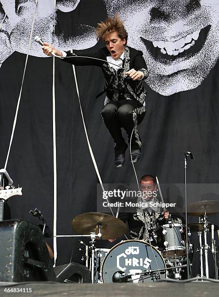 Pelle Almqvist of The Hives performs live for fans at the 2014 Big Day Out Festival on January 24, 2014 in Melbourne, Australia.