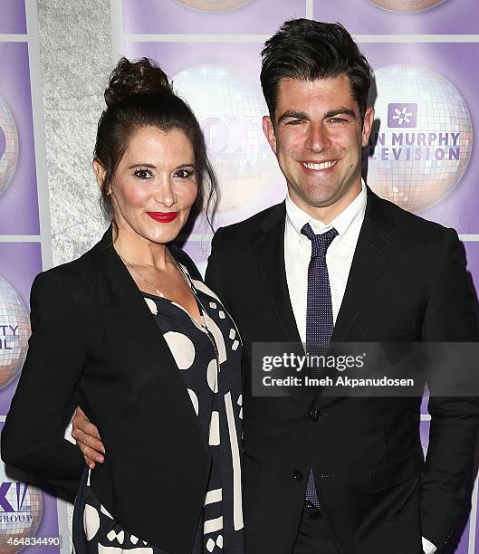 Actor Max Greenfield and wife, Tess Sanchez, attend the Family Equality Council's Los Angeles Awards Dinner at The Beverly Hilton Hotel on February...