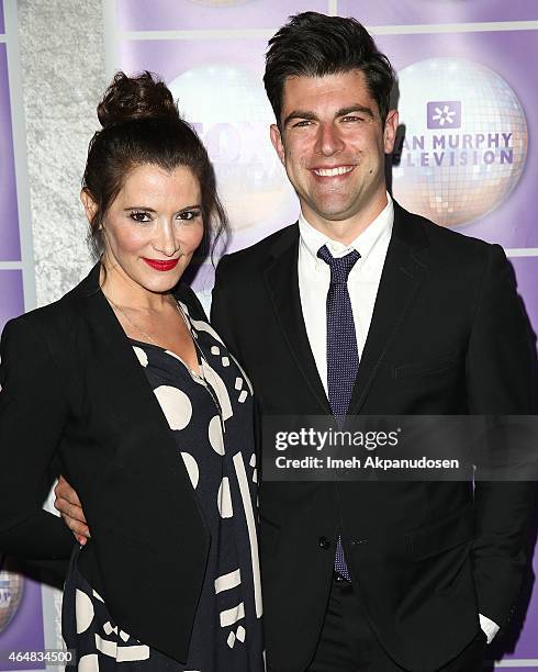 Actor Max Greenfield and wife, Tess Sanchez, attend the Family Equality Council's Los Angeles Awards Dinner at The Beverly Hilton Hotel on February...