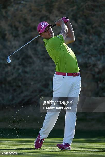 Jonas Blixt hits a tee shot on the 17th hole on the Jack Nicklaus Private Course at PGA West during the second round of the Humana Challenge in...