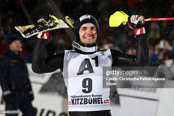 Patrick Thaler of Italy takes 3rd place during the Audi FIS Alpine Ski World Cup Men's Slalom on January 24, 2014 in Kitzbuehel, Austria.