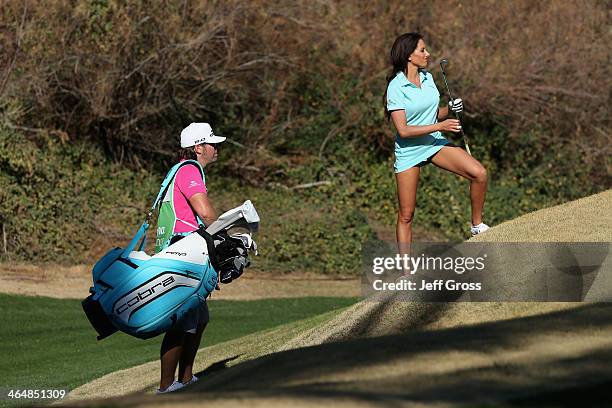 Holly Sonders assesses a shot on the 5th hole on the Jack Nicklaus Private Course at PGA West during the second round of the Humana Challenge in...