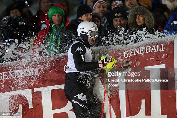 Patrick Thaler of Italy takes 3rd place during the Audi FIS Alpine Ski World Cup Men's Slalom on January 24, 2014 in Kitzbuehel, Austria.