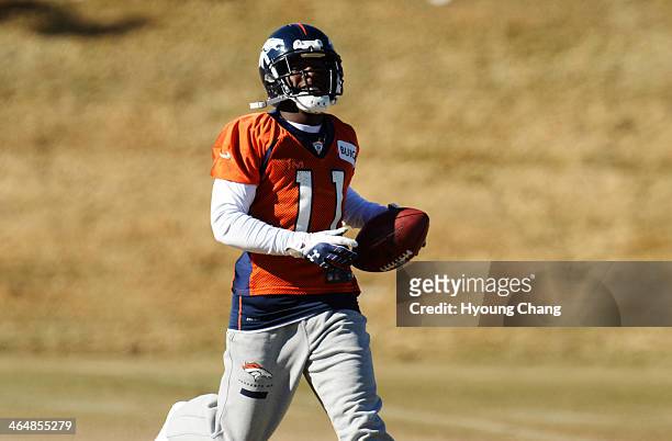 Trindon Holliday of Denver Broncos is in the team practice at Dove Valley. Centennial. Colorado. January 24. 2014.