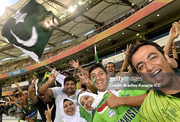 Pakistan fans show their support during the 2015 ICC Cricket World Cup match between Pakistan and Zimbabwe at The Gabba on March 1, 2015 in Brisbane,...