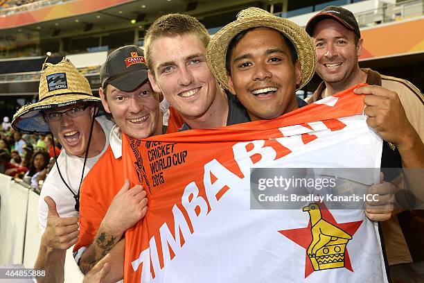 Zimbabwe fans show their support during the 2015 ICC Cricket World Cup match between Pakistan and Zimbabwe at The Gabba on March 1, 2015 in Brisbane,...