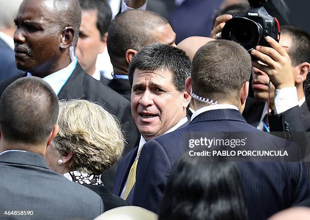 Paraguayan President Horacio Cartes is seen upon his arrival at Plaza Independencia square in Montevideo to attend Uruguay's new President Tabare...