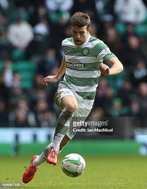 Celtic's Welsh defender Adam Matthews runs with the ball during the Scottish Premier League match between Celtic and Aberdeen at Celtic Park on March...