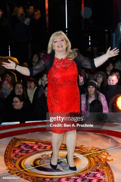 Linda Nolan is evicted from the Celebrity Big Brother House at Elstree Studios on January 24, 2014 in Borehamwood, England.