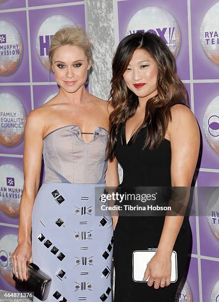 Becca Tobin and Jenna Ushkowitz attend the Family Equality Council's Los Angeles awards dinner at The Beverly Hilton Hotel on February 28, 2015 in...