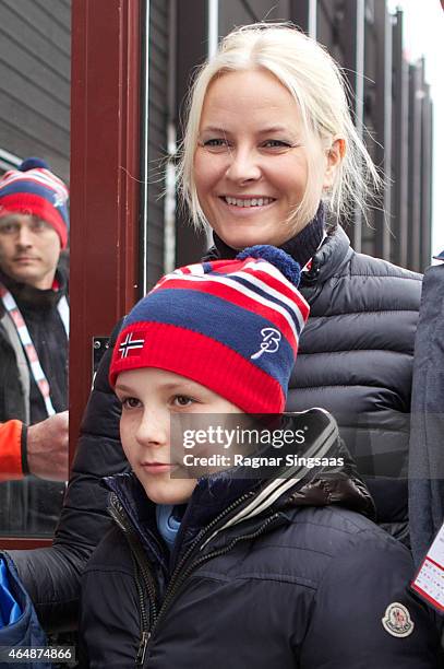 Crown Princess Mette-Marit of Norway and Princess Ingrid Alexandra of Norway attend the FIS Nordic World Ski Championships on March 1, 2015 in Falun,...