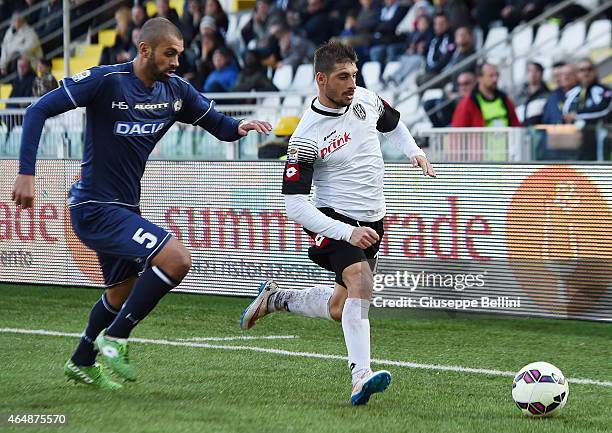 Danilo of Udinese and Franco Brienza of Cesena in action during the Serie A match between AC Cesena and Udinese Calcio at Dino Manuzzi Stadium on...