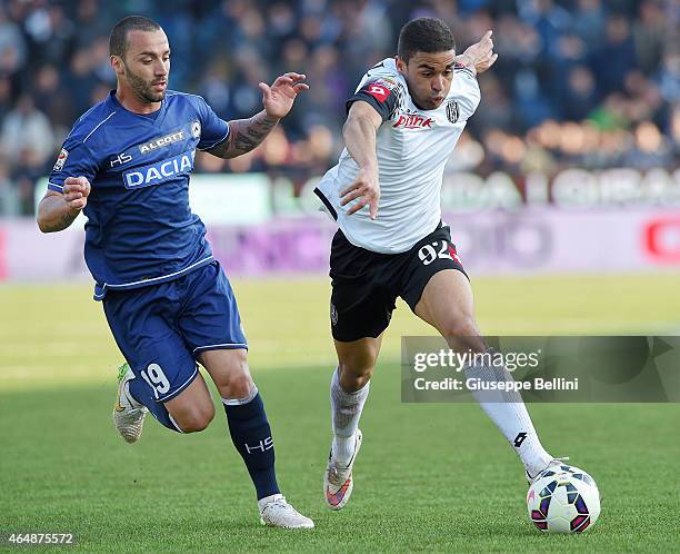 Guilherme of Udinese and Gregoire Defrel of Cesena in action during the Serie A match between AC Cesena and Udinese Calcio at Dino Manuzzi Stadium on...