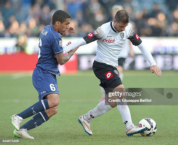 Allan of Udinese and Franco Brienza of Cesena in action during the Serie A match between AC Cesena and Udinese Calcio at Dino Manuzzi Stadium on...