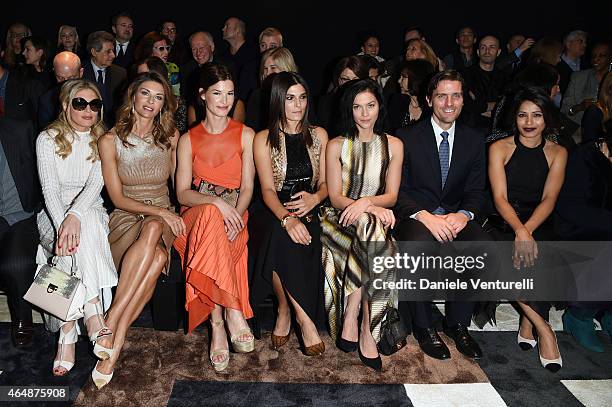 Hofit Golan, Martina Colombari, Hanneli Mustaparta, Valeria Solarino, Leigh Lezark, James Ferragamo and Freida Pinto attend the Salvatore Ferragamo...