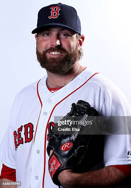 Mitchell Boggs of the Boston Red Sox poses for a portrait on March 1, 2015 at JetBlue Park in Fort Myers, Florida.