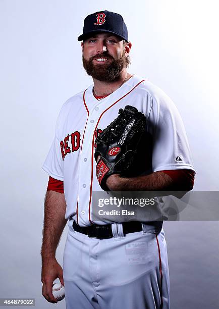 Mitchell Boggs of the Boston Red Sox poses for a portrait on March 1, 2015 at JetBlue Park in Fort Myers, Florida.