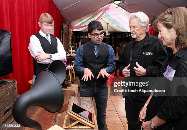 Actor Kris Kristofferson and Lisa Meyers attend the GRAMMY Gift Lounge during the 56th Grammy Awards at Staples Center on January 24, 2014 in Los...