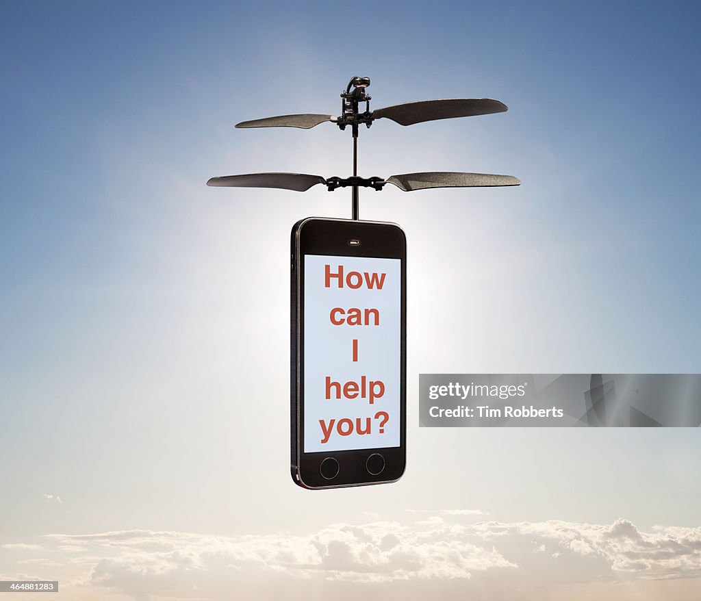 Phone-Drone hovering in sky.